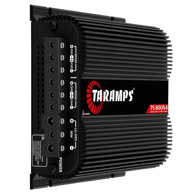Taramp's مضخم صوت ستيريو متعدد القنوات TS 800x4 2 أوم باللون الأسود 800 واط RMS، 4 قنوات، نطاق كامل، صوت السيارة الرقمي، قناتين موصولتين، تقاطع عالي/منخفض، مع مدخل RCA ومدخل مستوى عالٍ تلقائي - Image 5